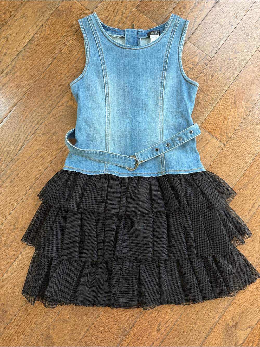 Truce, Denim Top with Black Tiered Tulle Skirt Dress
